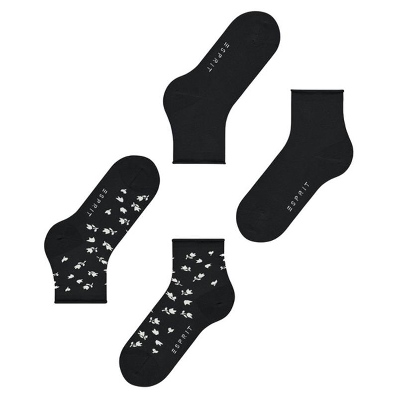 Ženske čarape Esprit Mini Flower 2-Pack Women SO black