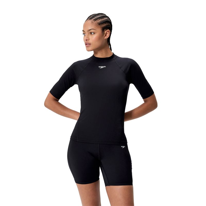 Ženska zaščitna majica END+ S/S RASH GUARD BLK