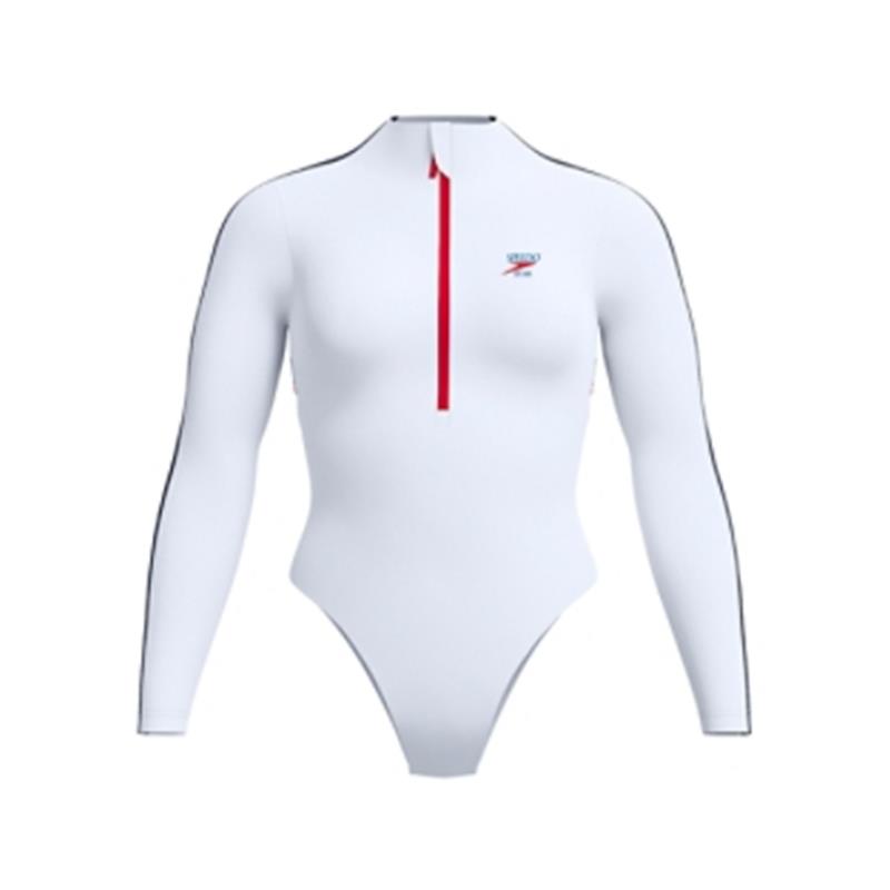 Ženske kopalke LONG SLEEVE ZIP ONE PIECE WHITE