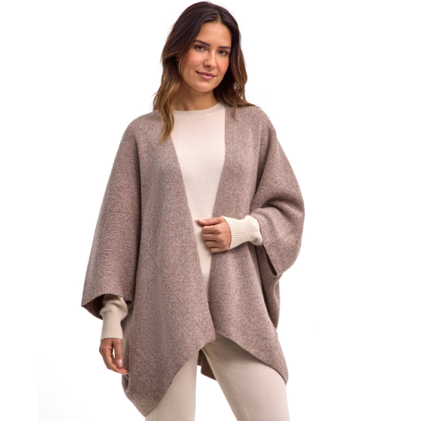 Ženski plašč SEL Ribbed Lambswool Cape w sand