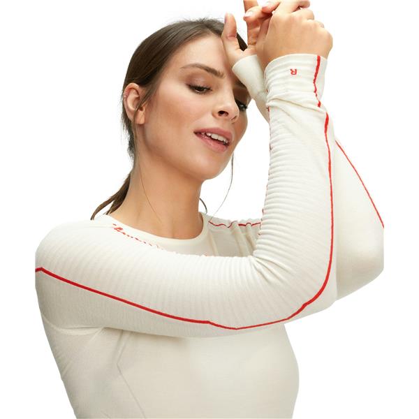 Ženska majica FALKE WT LS Shirt Regular w offwhite-neon red