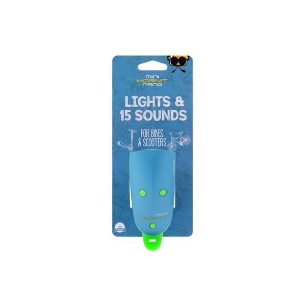 Svjetlo i zvono za bicikl Mini Hornit NANO blue/green