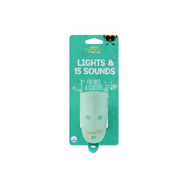 Svjetlo i zvono za bicikl Mini Hornit NANO mint green