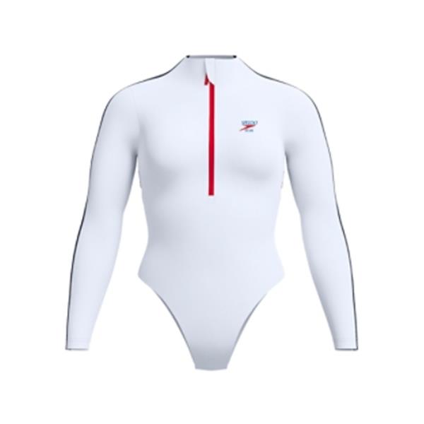 Ženske kopalke LONG SLEEVE ZIP ONE PIECE WHITE