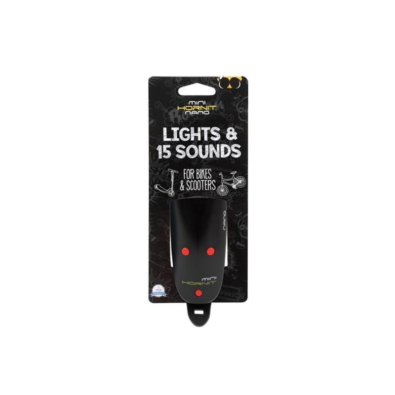 Luč in zvonec za kolo Mini Hornit  NANO black/red