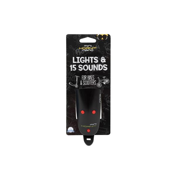 Luč in zvonec za kolo Mini Hornit  NANO black/red